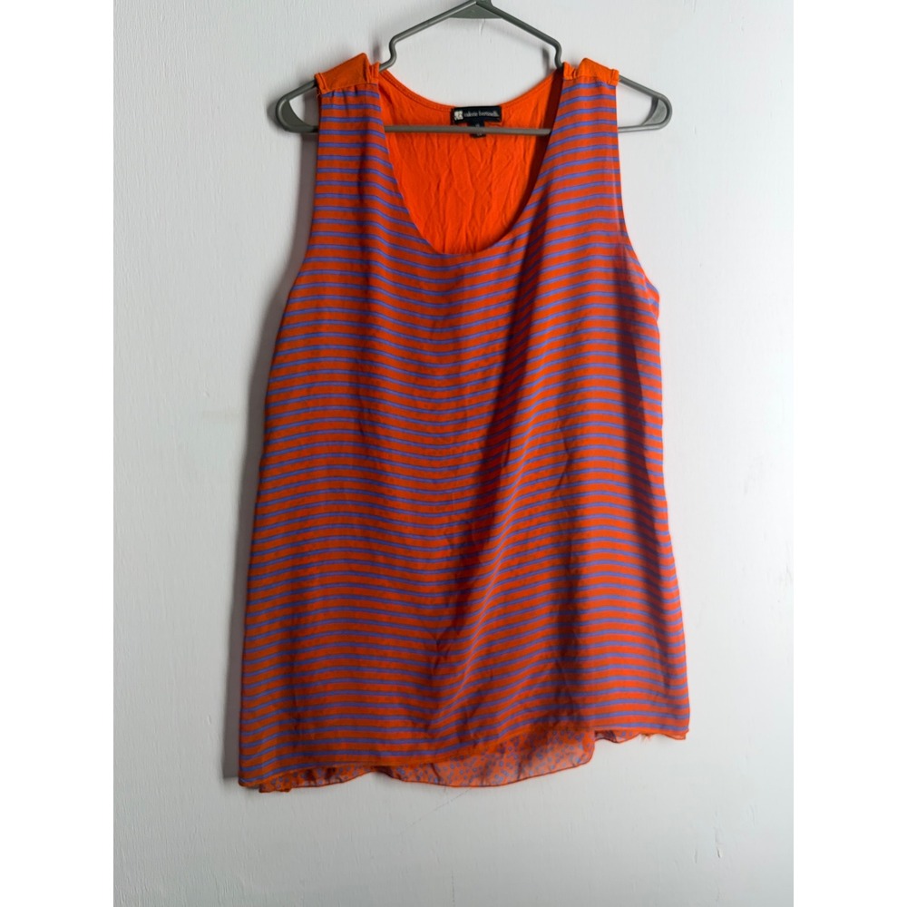 Valerie Bertinelli Orange Purple Striped Mixed Media Tank Top XL Blouse